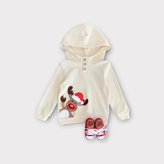 Boys Waffle Knit Reindeer Hoodie