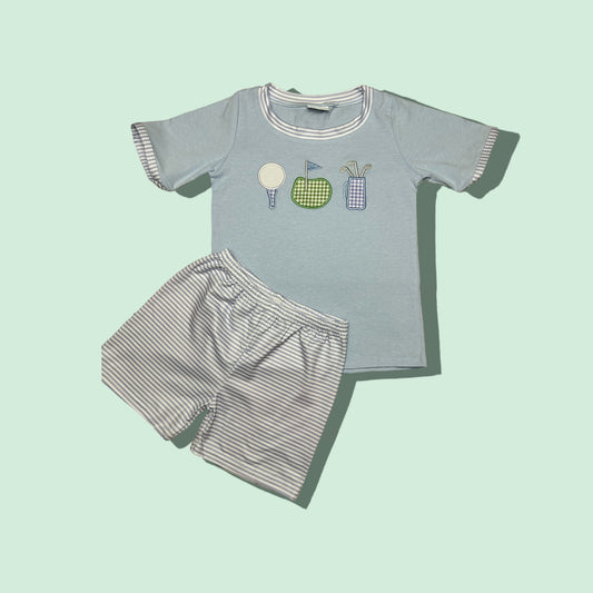 Boys Two Piece Tee Time Golf Applique Shorts Set