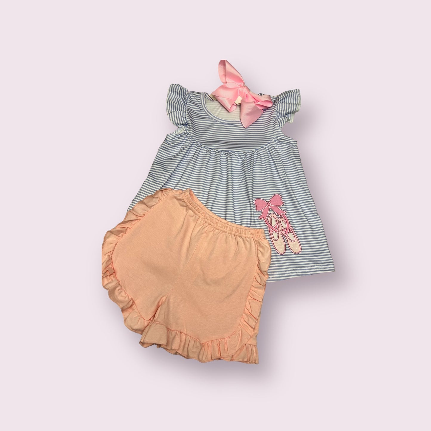 Girls Two Piece Ballerina Applique Shorts Set